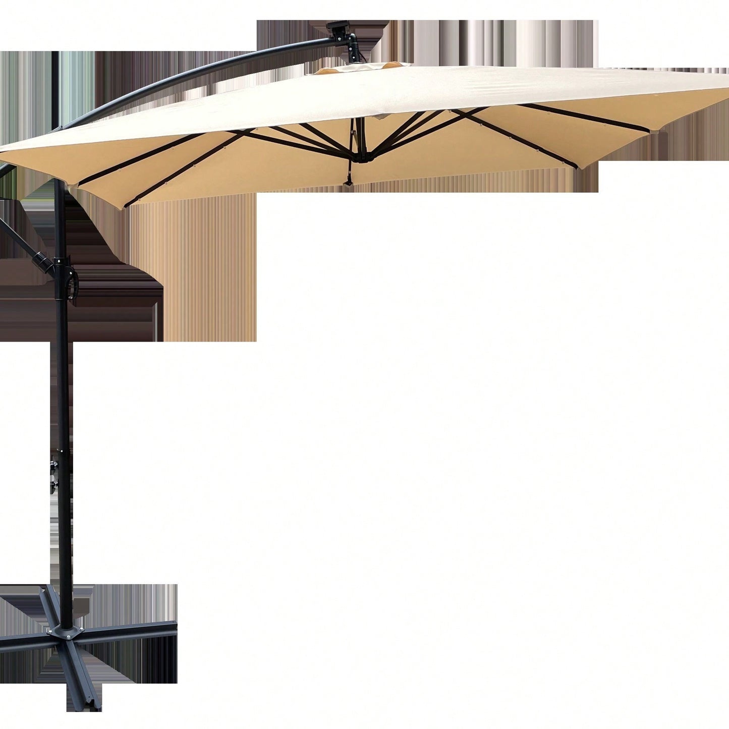 Solar Powered LED Outdoor Patio Umbrella with Crank and Cross Base Waterproof 8 Ribs for Garden Deck Pool Shade