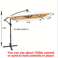 Solar Powered LED Outdoor Patio Umbrella with Crank and Cross Base Waterproof 8 Ribs for Garden Deck Pool Shade