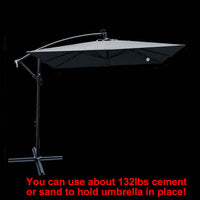 Solar Powered LED Outdoor Patio Umbrella with Crank and Cross Base Waterproof 8 Ribs for Garden Deck Pool Shade