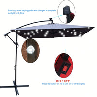 Solar Powered LED Outdoor Patio Umbrella with Crank and Cross Base Waterproof 8 Ribs for Garden Deck Pool Shade