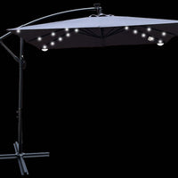 Solar Powered LED Outdoor Patio Umbrella with Crank and Cross Base Waterproof 8 Ribs for Garden Deck Pool Shade