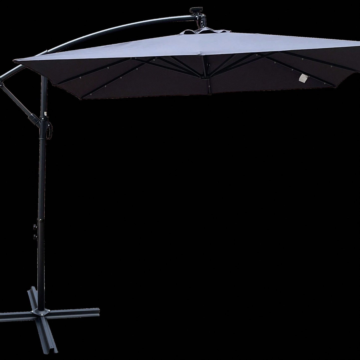 Solar Powered LED Outdoor Patio Umbrella with Crank and Cross Base Waterproof 8 Ribs for Garden Deck Pool Shade