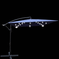 Solar Powered LED Outdoor Patio Umbrella with Crank and Cross Base Waterproof 8 Ribs for Garden Deck Pool Shade