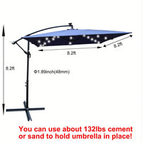 Solar Powered LED Outdoor Patio Umbrella with Crank and Cross Base Waterproof 8 Ribs for Garden Deck Pool Shade