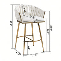 Set Of 2, 26'' Counter Height Bar Stools Velvet Kitchen Island Counter Bar Stool With Hand- Wave Back,Golden Chromed Base And Footrest