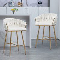 Set Of 2, 26'' Counter Height Bar Stools Velvet Kitchen Island Counter Bar Stool With Hand- Wave Back,Golden Chromed Base And Footrest