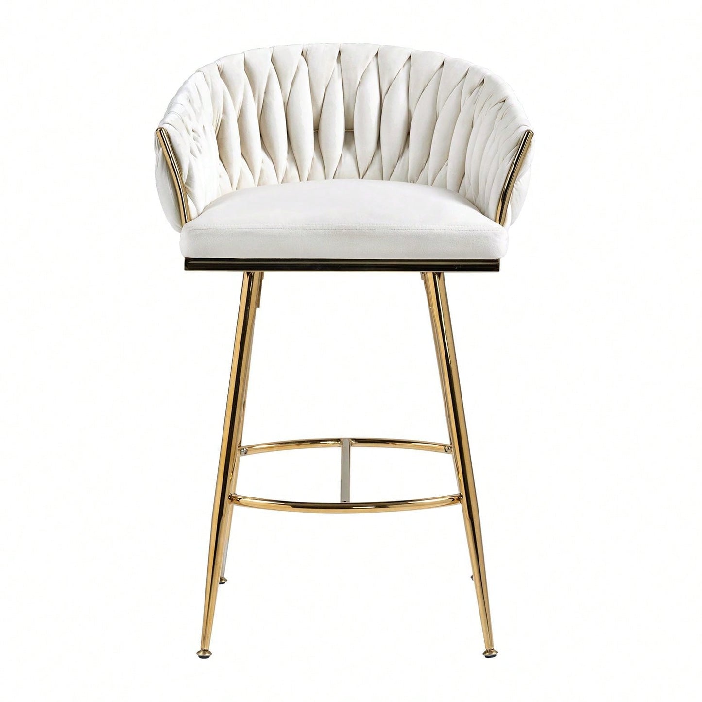 Set Of 2, 26'' Counter Height Bar Stools Velvet Kitchen Island Counter Bar Stool With Hand- Wave Back,Golden Chromed Base And Footrest