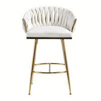 Set Of 2, 26'' Counter Height Bar Stools Velvet Kitchen Island Counter Bar Stool With Hand- Wave Back,Golden Chromed Base And Footrest