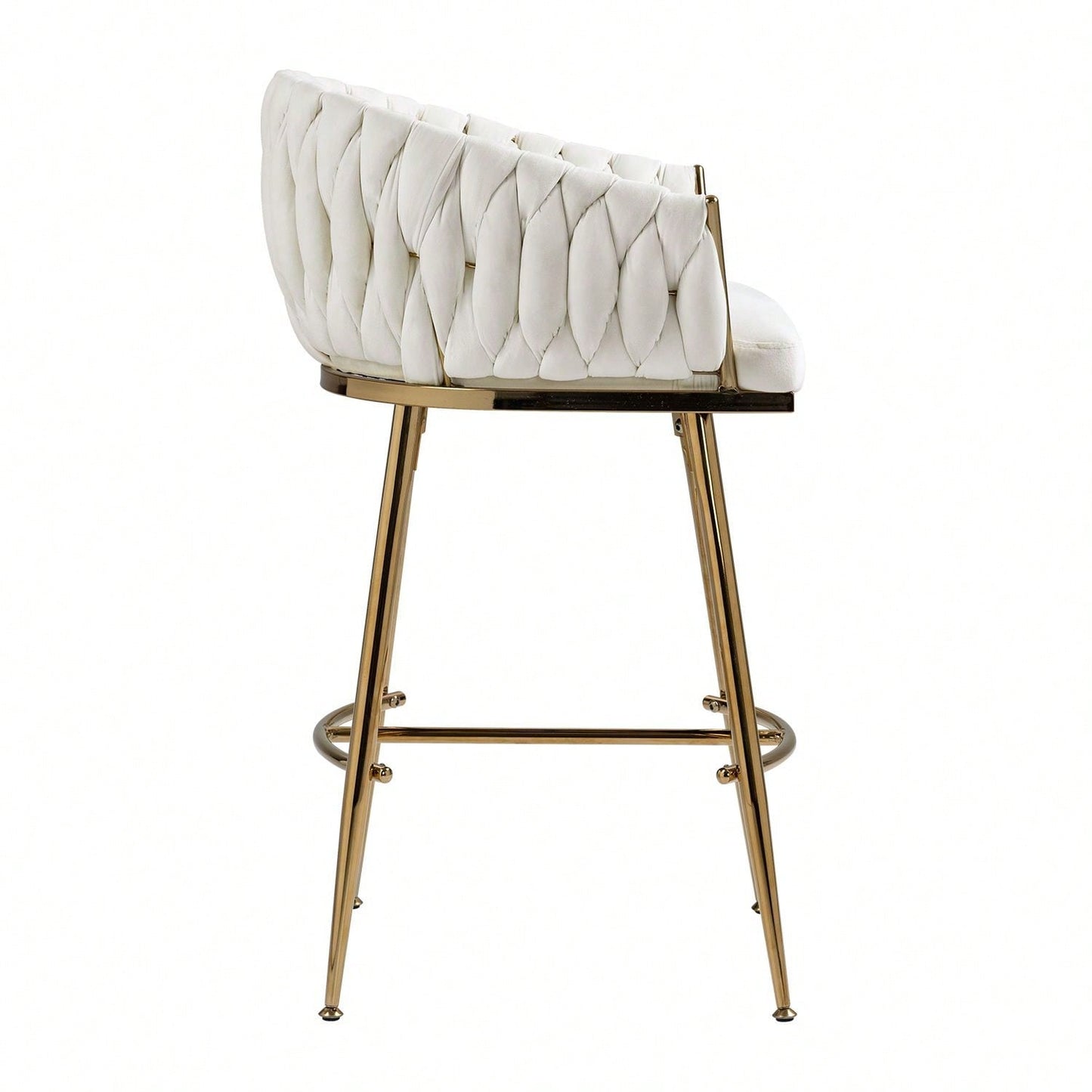 Set Of 2, 26'' Counter Height Bar Stools Velvet Kitchen Island Counter Bar Stool With Hand- Wave Back,Golden Chromed Base And Footrest