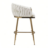 Set Of 2, 26'' Counter Height Bar Stools Velvet Kitchen Island Counter Bar Stool With Hand- Wave Back,Golden Chromed Base And Footrest