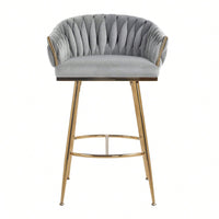 Set Of 2, 26'' Counter Height Bar Stools Velvet Kitchen Island Counter Bar Stool With Hand- Wave Back,Golden Chromed Base And Footrest