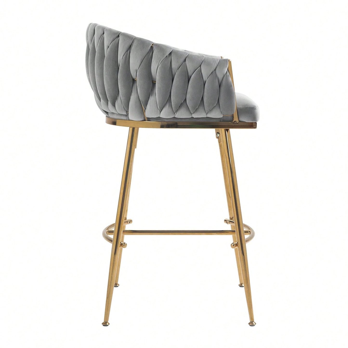 Set Of 2, 26'' Counter Height Bar Stools Velvet Kitchen Island Counter Bar Stool With Hand- Wave Back,Golden Chromed Base And Footrest