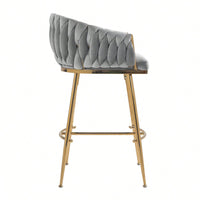 Set Of 2, 26'' Counter Height Bar Stools Velvet Kitchen Island Counter Bar Stool With Hand- Wave Back,Golden Chromed Base And Footrest