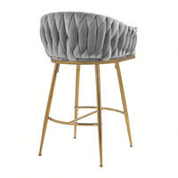 Set Of 2, 26'' Counter Height Bar Stools Velvet Kitchen Island Counter Bar Stool With Hand- Wave Back,Golden Chromed Base And Footrest
