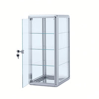 Tempered Glass Display Showcase with Locking Sliding Door and Aluminum Frame for Retail Countertop