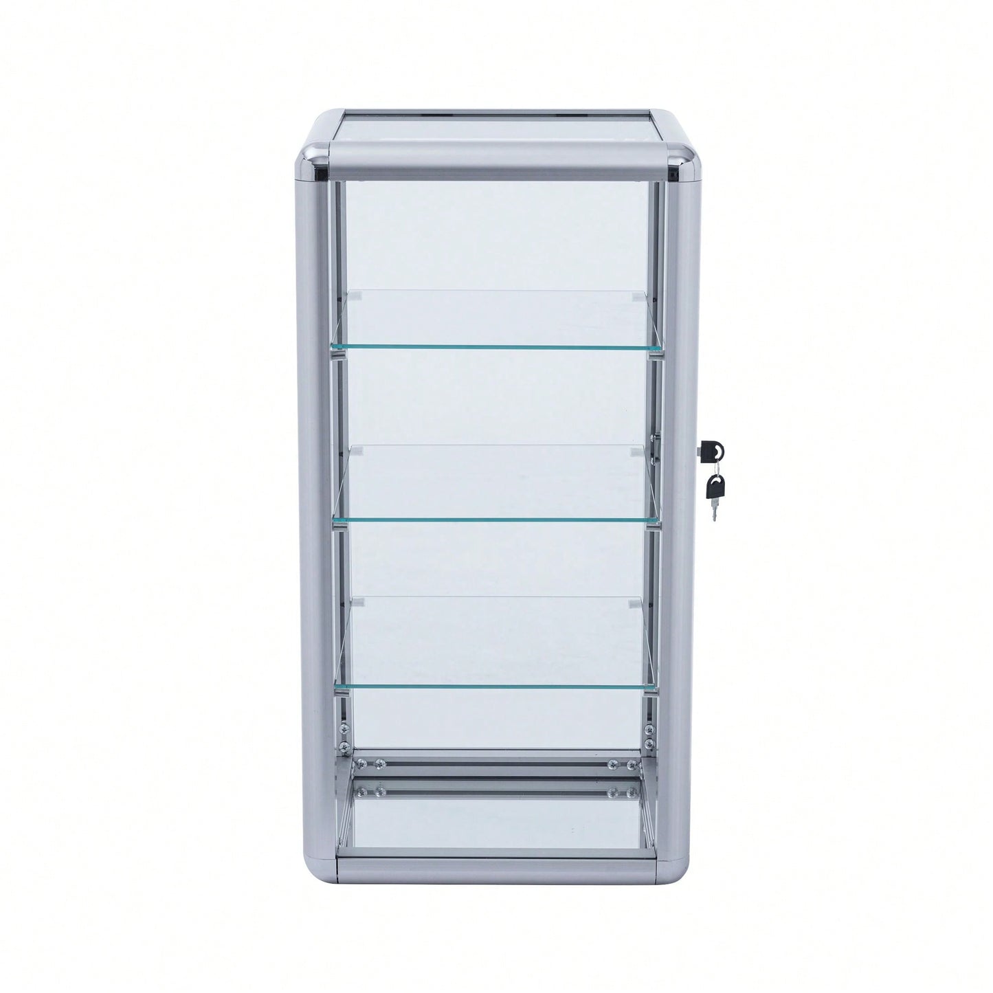 Tempered Glass Display Showcase with Locking Sliding Door and Aluminum Frame for Retail Countertop