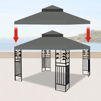 10x10 Ft Outdoor Patio Gazebo Replacement Canopy - Double Tiered Gazebo Tent Roof Top Cover Only (Frame Not Included)