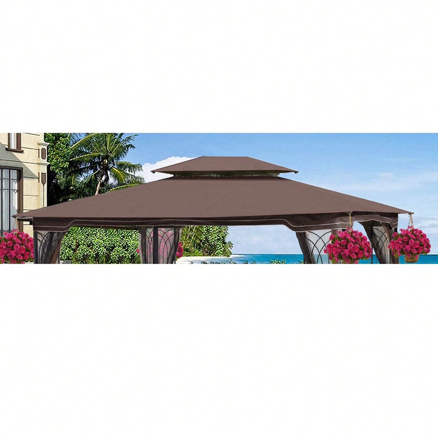 13x10 Ft Patio Double Roof Gazebo Replacement Canopy Top Fabric