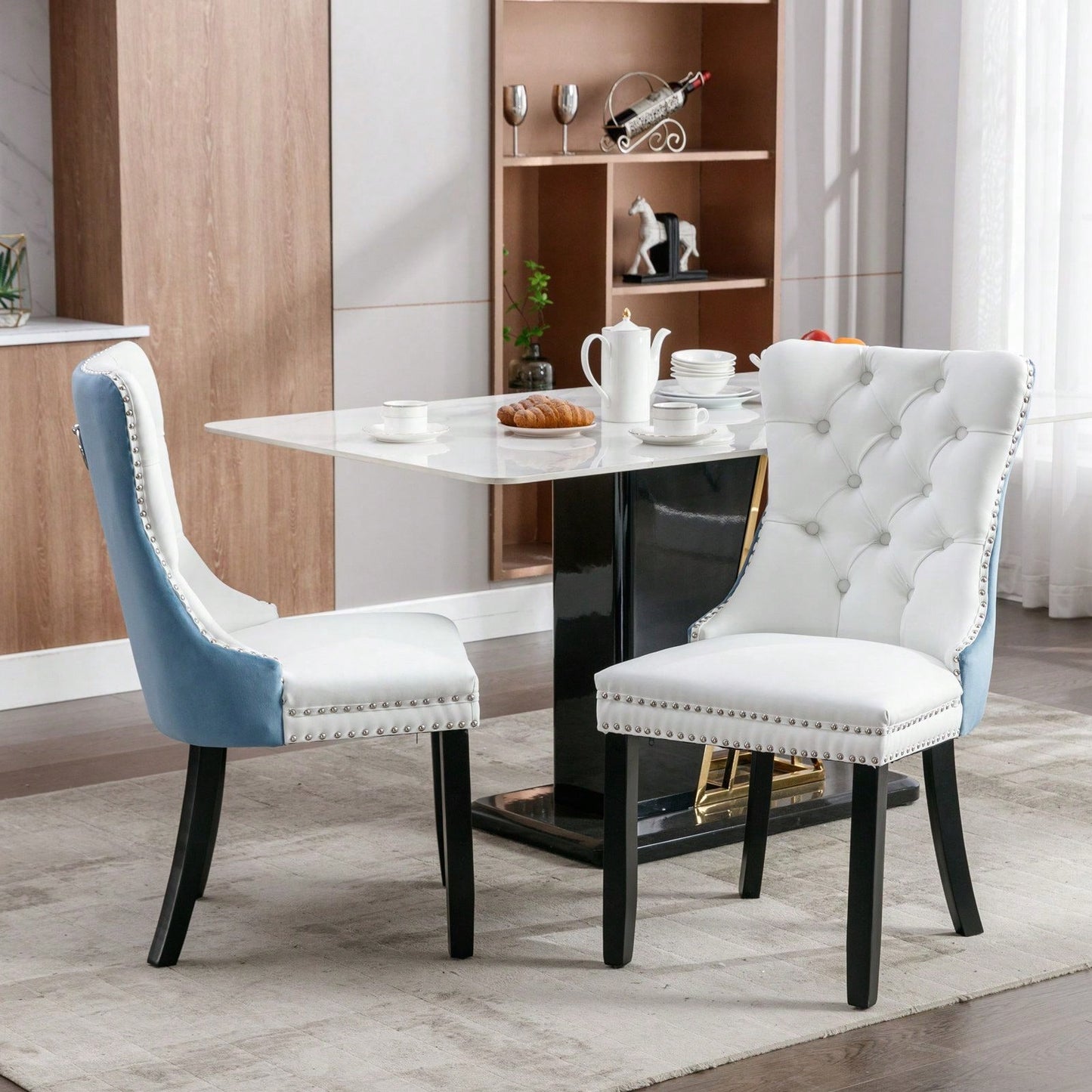 Set Of 2, Modern, High-End Tufted Solid Wood Contemporary PU And Velvet Upholstered Dining Chair With Wood Legs Nailhead Trim