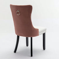 Set Of 2, Modern, High-End Tufted Solid Wood Contemporary PU And Velvet Upholstered Dining Chair With Wood Legs Nailhead Trim