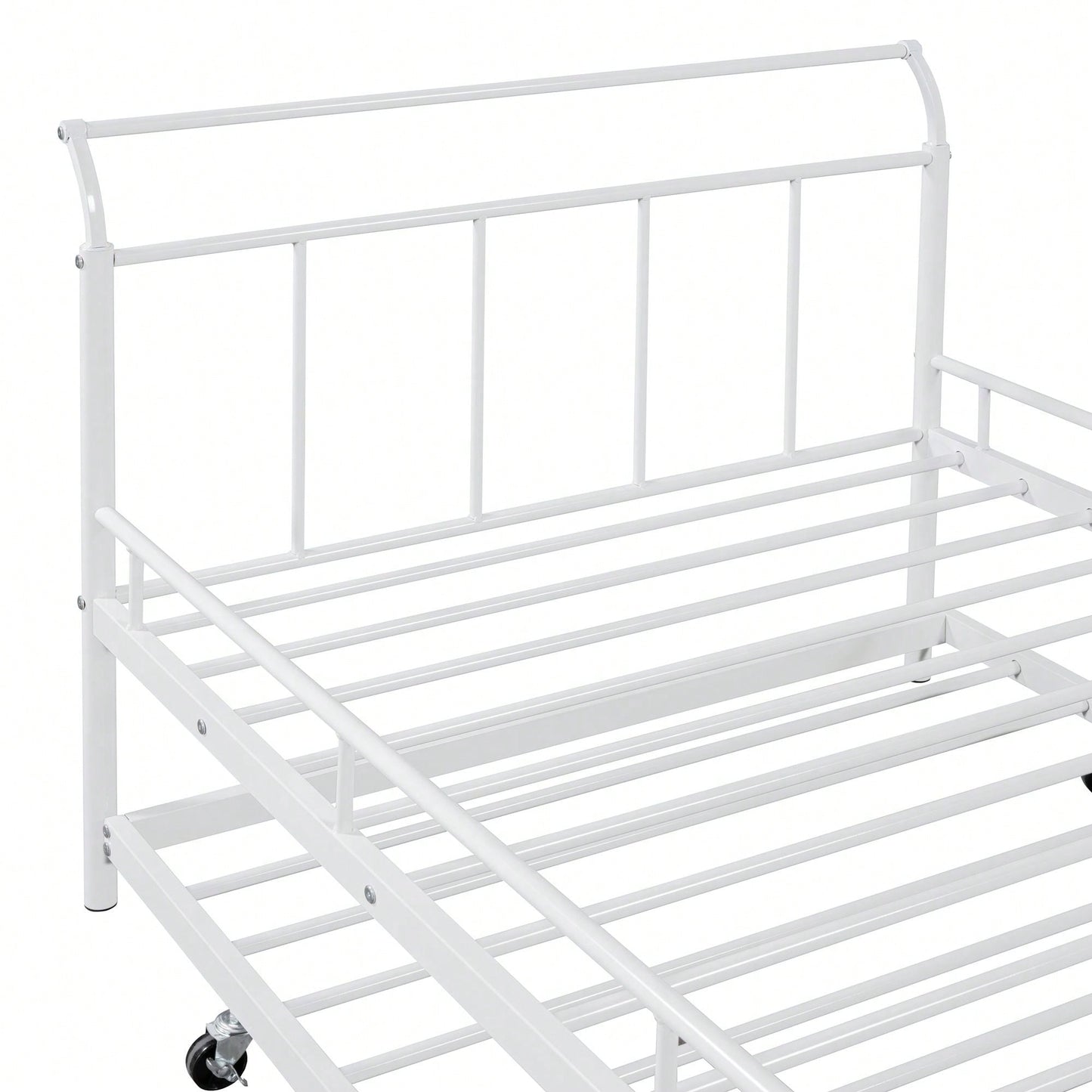 Curved Handle Design, Twin Size Trundle Bed, Durable Iron Construction, No Box Spring Needed