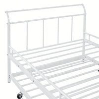 Curved Handle Design, Twin Size Trundle Bed, Durable Iron Construction, No Box Spring Needed