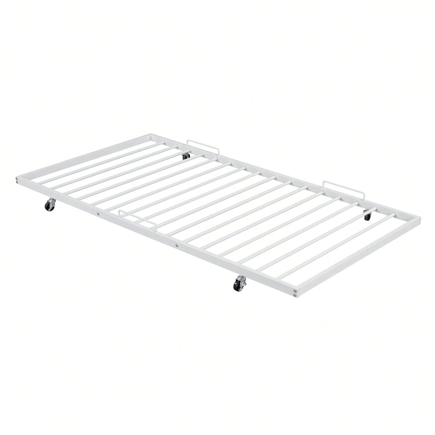 Curved Handle Design, Twin Size Trundle Bed, Durable Iron Construction, No Box Spring Needed