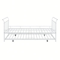 Curved Handle Design, Twin Size Trundle Bed, Durable Iron Construction, No Box Spring Needed