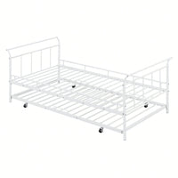 Curved Handle Design, Twin Size Trundle Bed, Durable Iron Construction, No Box Spring Needed