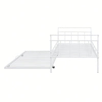 Curved Handle Design, Twin Size Trundle Bed, Durable Iron Construction, No Box Spring Needed