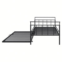Curved Handle Design, Twin Size Trundle Bed, Durable Iron Construction, No Box Spring Needed