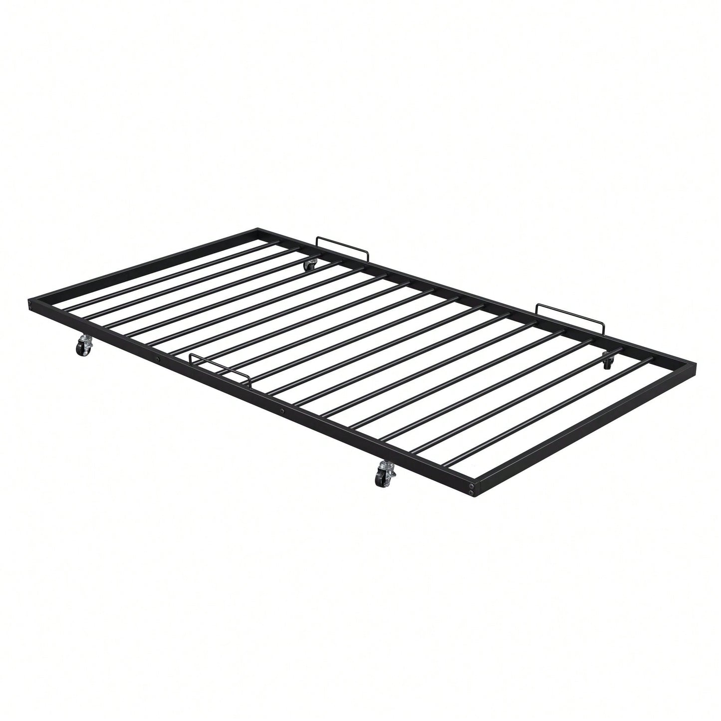 Curved Handle Design, Twin Size Trundle Bed, Durable Iron Construction, No Box Spring Needed