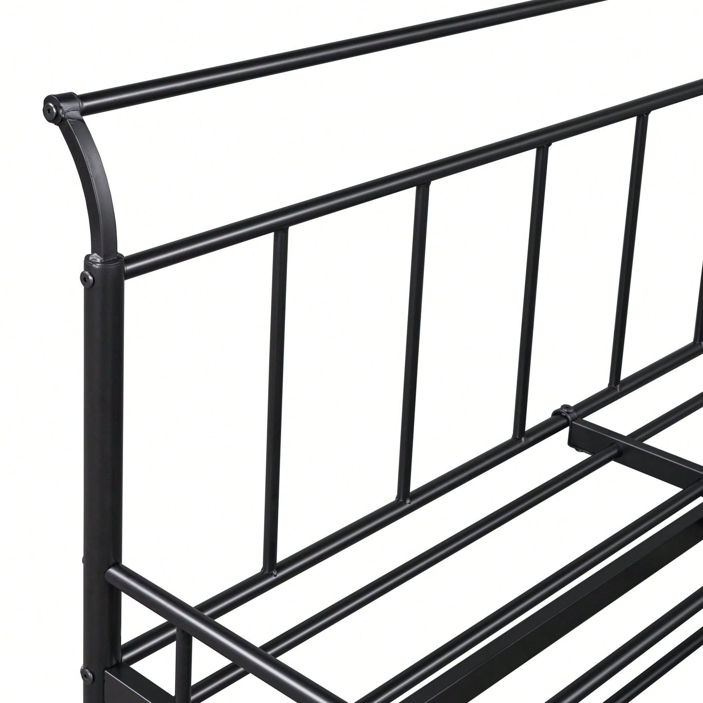 Curved Handle Design, Twin Size Trundle Bed, Durable Iron Construction, No Box Spring Needed