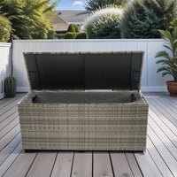 113 Gallon Wicker Patio Deck Boxes With Lid, Outdoor Cushion Storage For Kids Toys, Pillows, Towel Grey Wicker