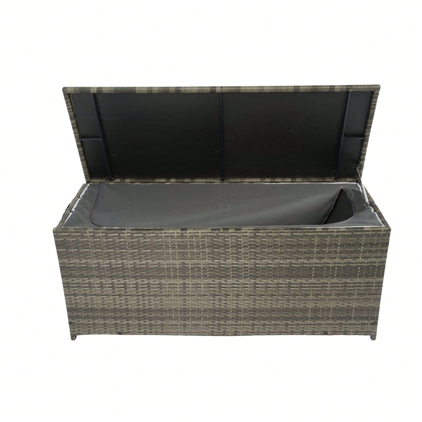 113 Gallon Wicker Patio Deck Boxes With Lid, Outdoor Cushion Storage For Kids Toys, Pillows, Towel Grey Wicker