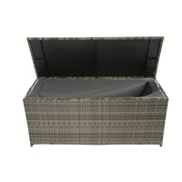 113 Gallon Wicker Patio Deck Boxes With Lid, Outdoor Cushion Storage For Kids Toys, Pillows, Towel Grey Wicker