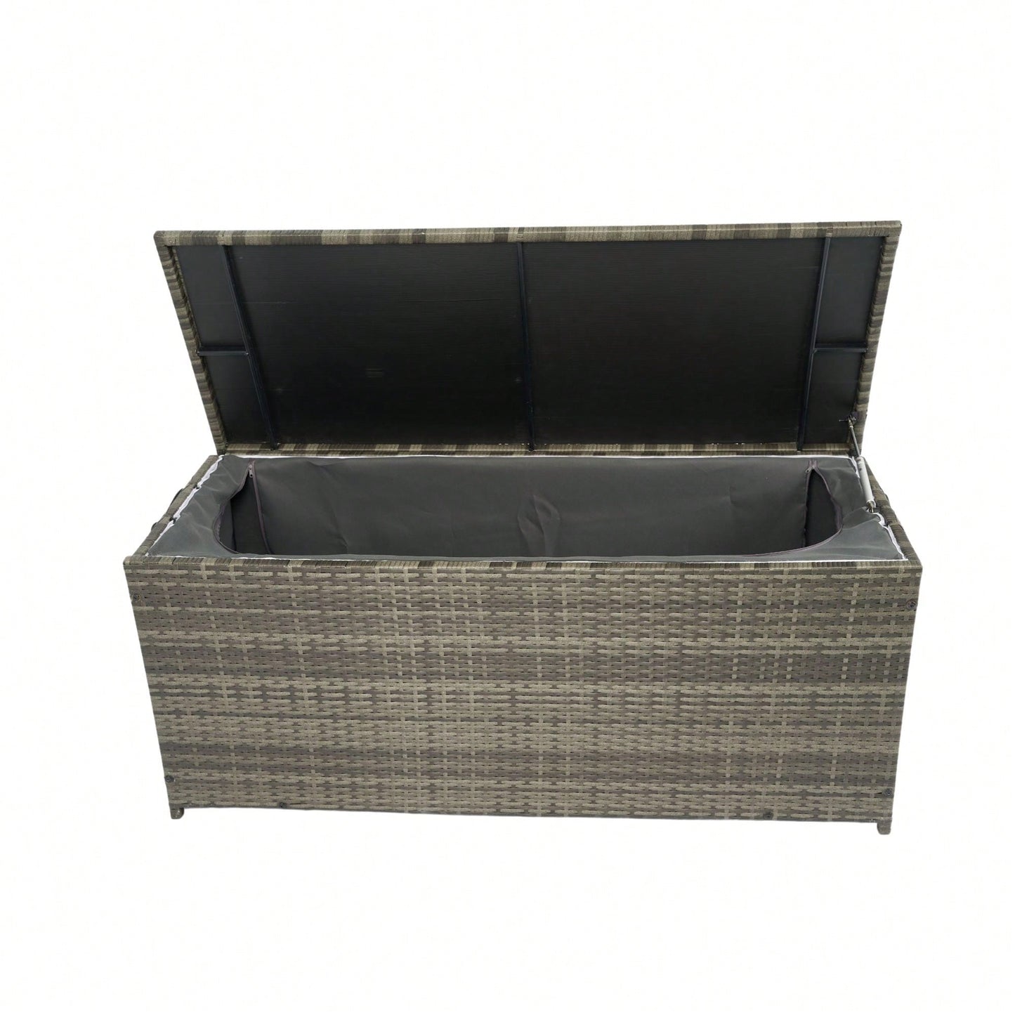 113 Gallon Wicker Patio Deck Boxes With Lid, Outdoor Cushion Storage For Kids Toys, Pillows, Towel Grey Wicker