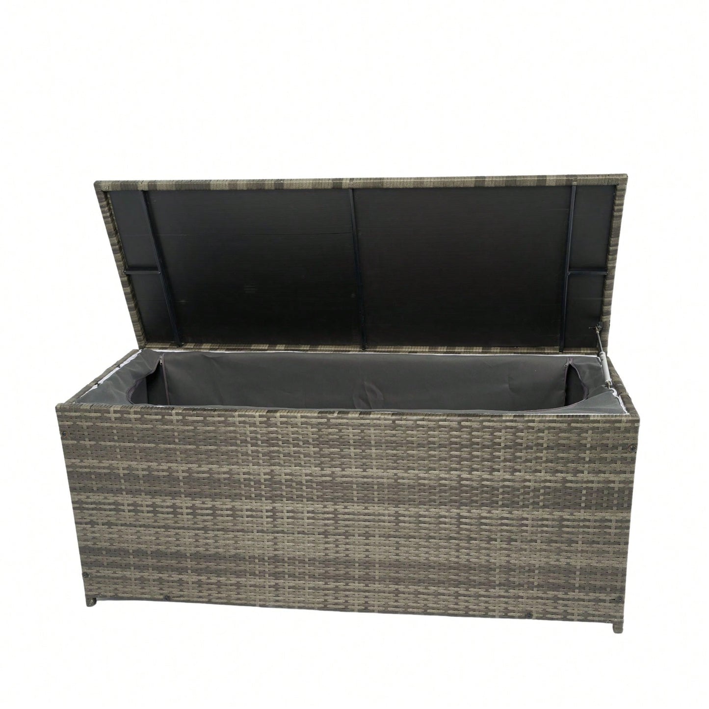 113 Gallon Wicker Patio Deck Boxes With Lid, Outdoor Cushion Storage For Kids Toys, Pillows, Towel Grey Wicker