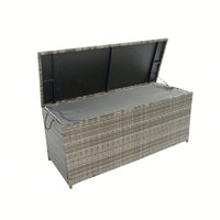 113 Gallon Wicker Patio Deck Boxes With Lid, Outdoor Cushion Storage For Kids Toys, Pillows, Towel Grey Wicker