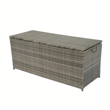 113 Gallon Wicker Patio Deck Boxes With Lid, Outdoor Cushion Storage For Kids Toys, Pillows, Towel Grey Wicker