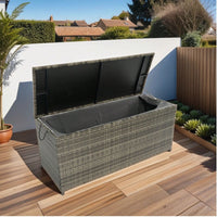 113 Gallon Wicker Patio Deck Boxes With Lid, Outdoor Cushion Storage For Kids Toys, Pillows, Towel Grey Wicker