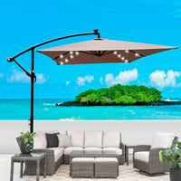 Solar Powered LED Outdoor Patio Umbrella with Crank and Cross Base Waterproof 6 Ribs for Garden Deck Pool Shade