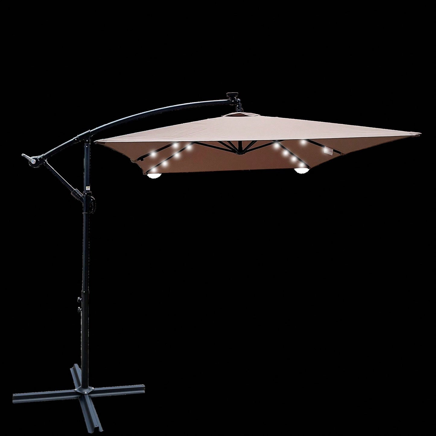 Solar Powered LED Outdoor Patio Umbrella with Crank and Cross Base Waterproof 6 Ribs for Garden Deck Pool Shade