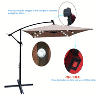 Solar Powered LED Outdoor Patio Umbrella with Crank and Cross Base Waterproof 6 Ribs for Garden Deck Pool Shade