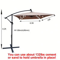 Solar Powered LED Outdoor Patio Umbrella with Crank and Cross Base Waterproof 6 Ribs for Garden Deck Pool Shade