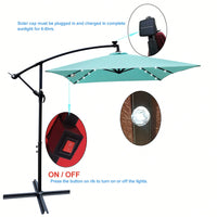 Solar Powered LED Outdoor Patio Umbrella with Crank and Cross Base Waterproof 6 Ribs for Garden Deck Pool Shade