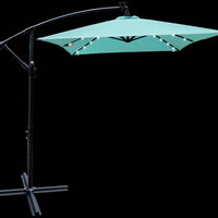 Solar Powered LED Outdoor Patio Umbrella with Crank and Cross Base Waterproof 6 Ribs for Garden Deck Pool Shade