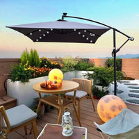 Solar Powered LED Outdoor Patio Umbrella with Crank and Cross Base Waterproof 6 Ribs for Garden Deck Pool Shade