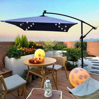 Solar Powered LED Outdoor Patio Umbrella with Crank and Cross Base Waterproof 6 Ribs for Garden Deck Pool Shade