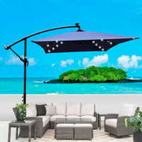 Solar Powered LED Outdoor Patio Umbrella with Crank and Cross Base Waterproof 6 Ribs for Garden Deck Pool Shade